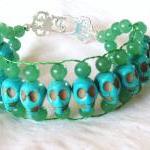 Aventurine Turquoise Skull Bracelet Handmade Jewelry gift ideas
