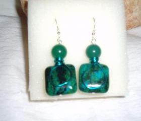Green Chrysocolla and Turquoise Wire Wrap Earring Handmade Jewelry gift ideas