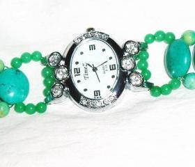 Turquoise and Agate Bracelet Watch Handmade Jewelry gift ideas