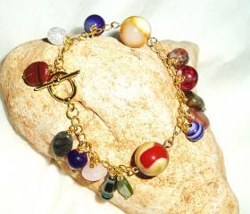 Multi Colour Gemstone Charm Bracelet Handmade Jewelry gift idea