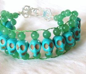 Aventurine Turquoise Skull Bracelet Handmade Jewelry gift ideas