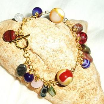 Multi Colour Gemstone Charm Bracelet Handmade Jewelry gift idea